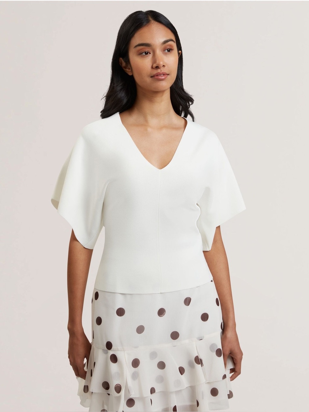 Ted Baker REGINAH Wide Short Sleeve V-Neck Knitted Top Size 4 (US 10/Medium)